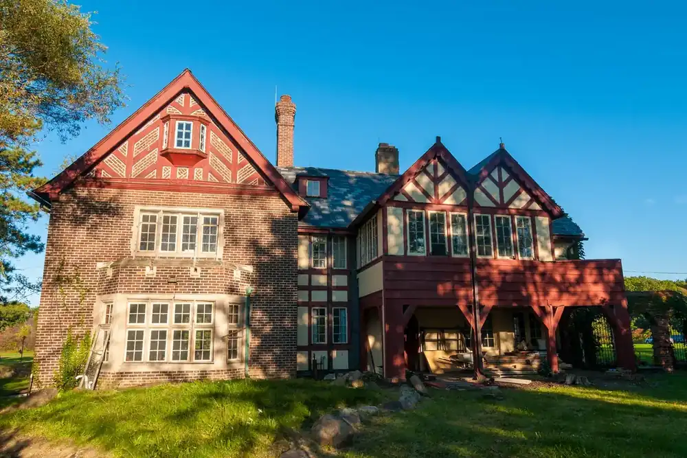 The Tudor-style Longwood Manor with brick and timber gables in Macedonia, Ohio